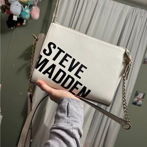 Steve Madden Cream Crossbody Bag with Black Logo